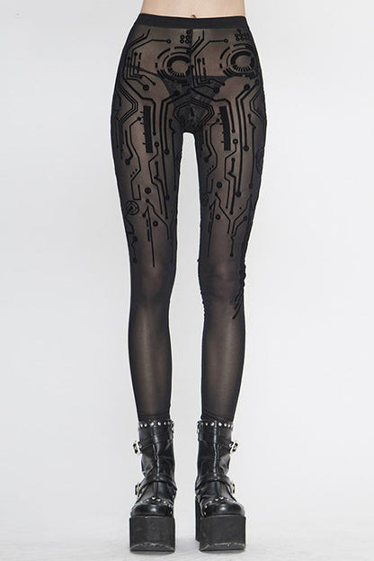 Womens Mesh Leggings with Circuit Pattern