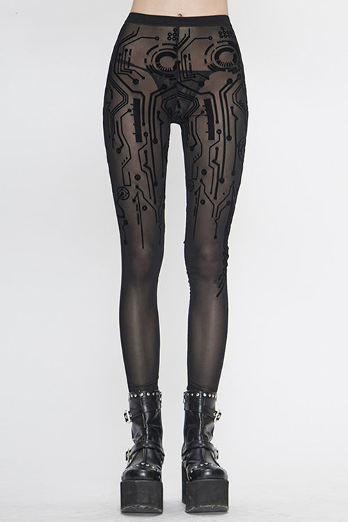 Womens Mesh Leggings with Circuit Pattern