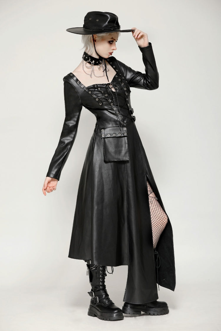 Jet Black Cut-Out Side Slit Asymmetrical Hem Punk Dress