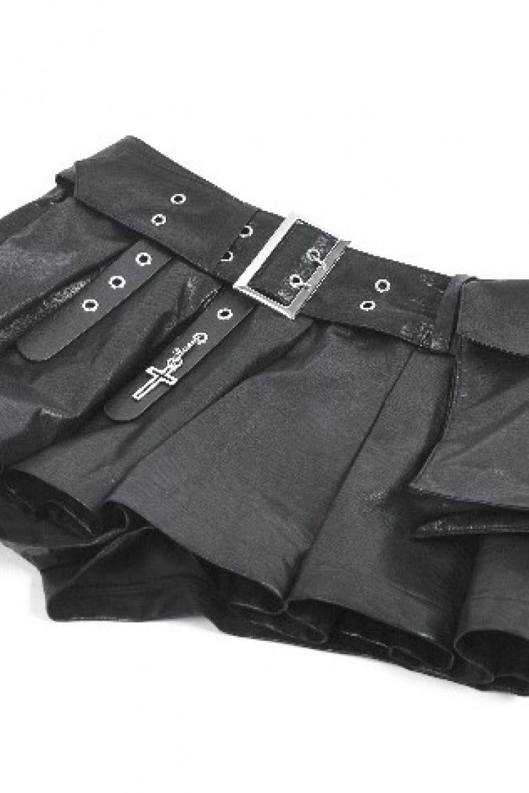 Punk Shorts with Eyelets and Asymmetric Pleated Belt