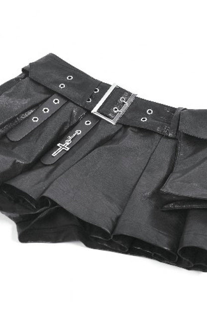 Punk Shorts with Eyelets and Asymmetric Pleated Belt