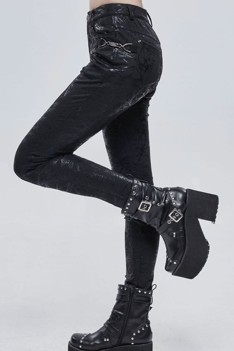 Morbid Metallic Buckle Accent Knit Faux Leather Leggings