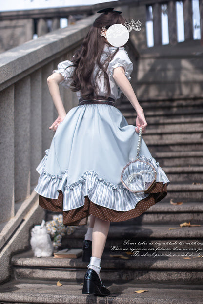Sleeveless Printed Ruffled Bow Alice College Elegant Lolita Jumper