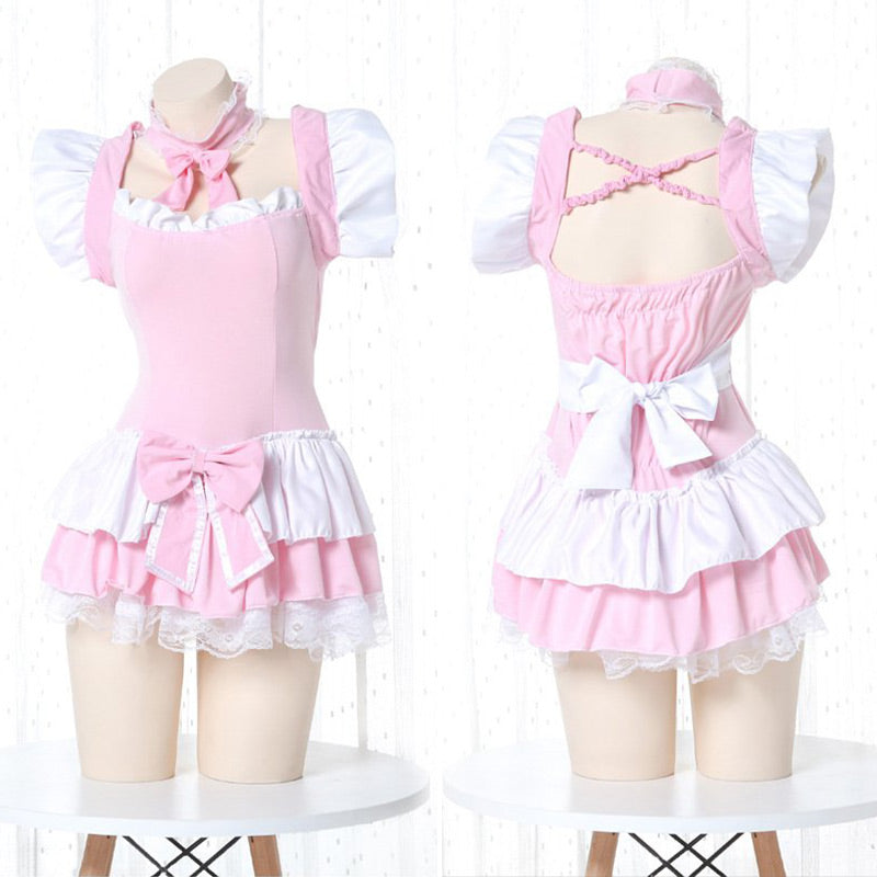 Kawaii Lolita Kleid mit Schleife und Spitzensaum