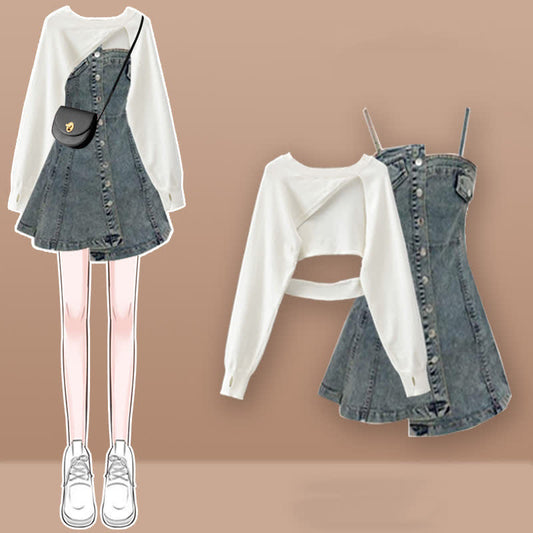 Sweater Hollow Dress Slip Denim Out Irregular