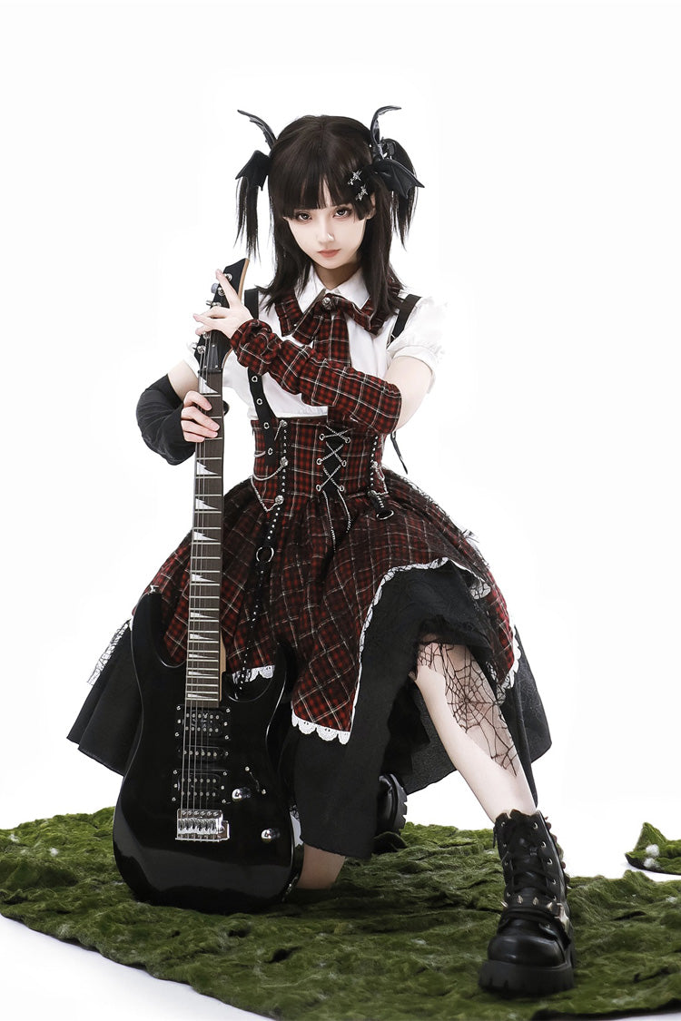 Soul Mantra Plaid Sweet Lolita Strap Dress - Noir