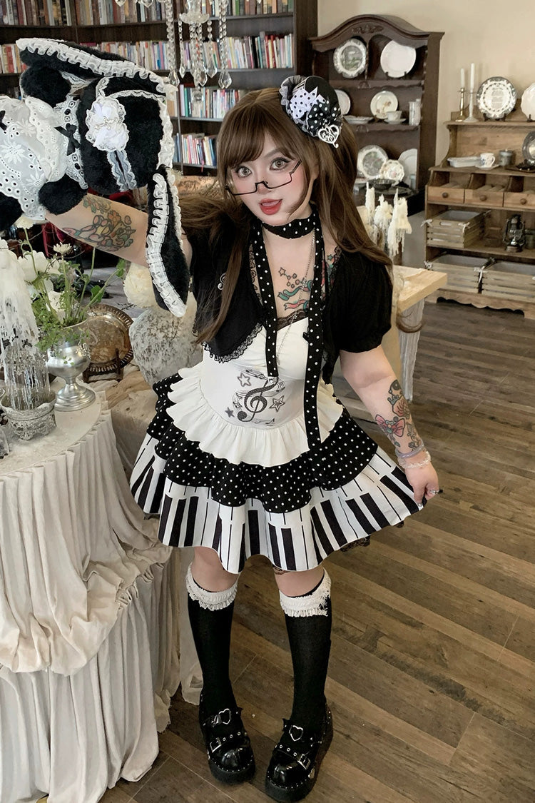 Halter Sleeveless Piano Print Lace Plus-Size Lolita JSK