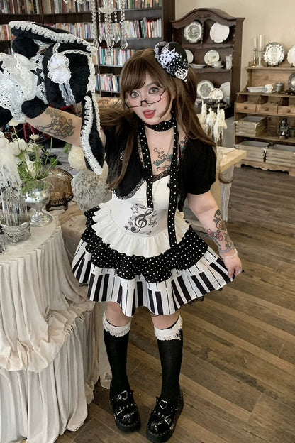 Halter Sleeveless Piano Print Lace Plus-Size Lolita JSK