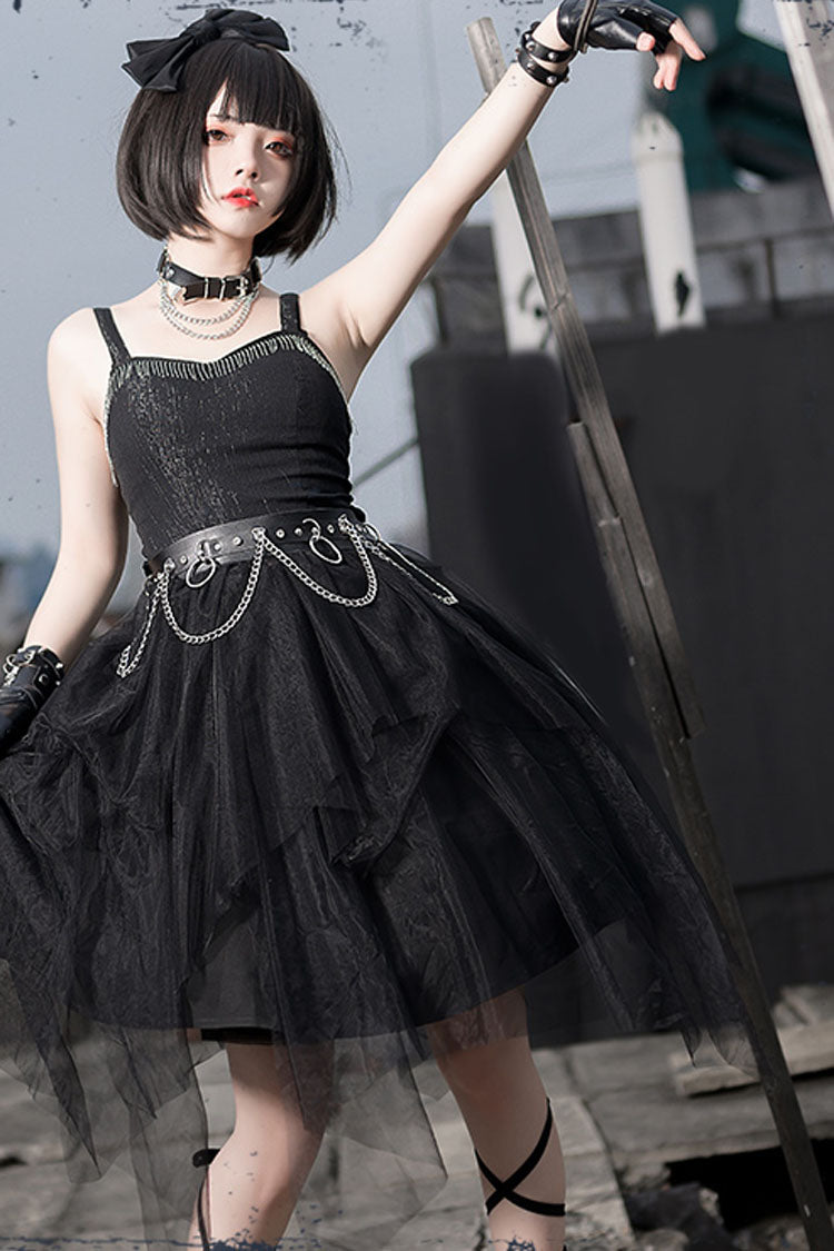 Black Sleeveless Punk JSK Dress with Crow Motif - Gothic Lolita