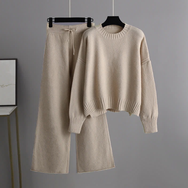 Wide Sweater Set Knit Leg Pants Pure Color