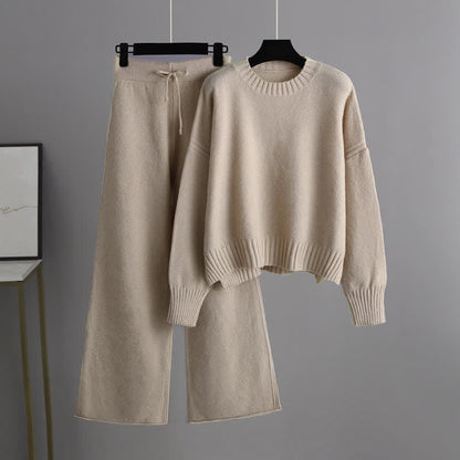 Wide Sweater Set Knit Leg Pants Pure Color