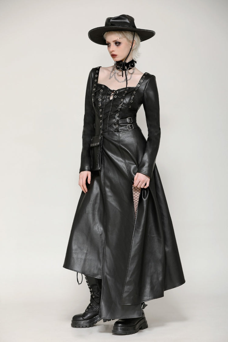 Jet Black Cut-Out Side Slit Asymmetrical Hem Punk Dress