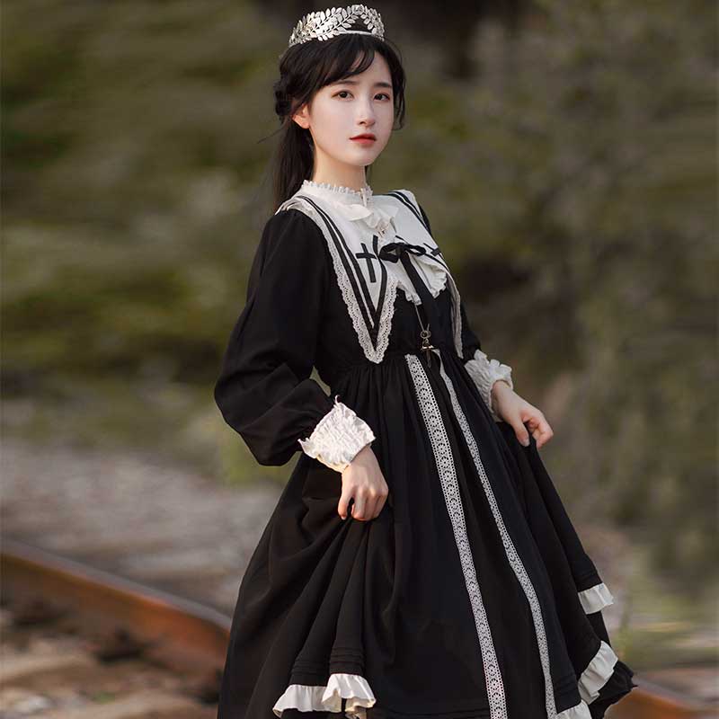 Robe de demoiselle d'honneur élégante à lacets style Lolita foncé