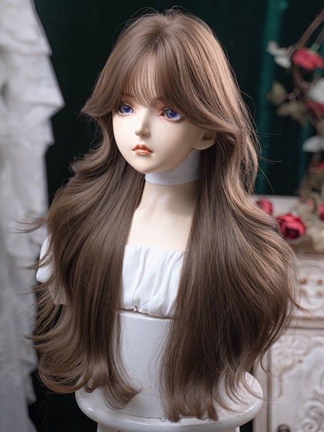 Brown 71CM Length Wavy Wig With Air Bangs