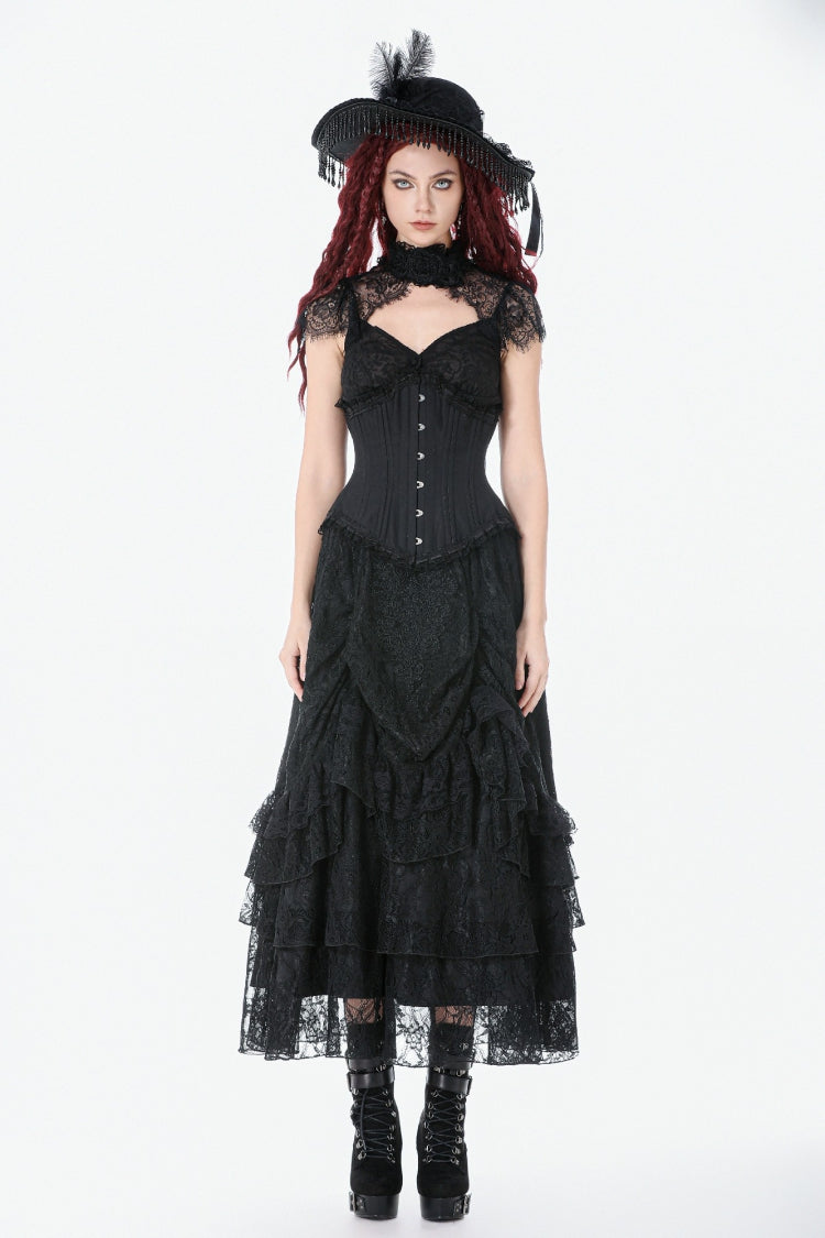 Underbust Corset with Lace-Up and Asymmetric Hem - NoirEdge