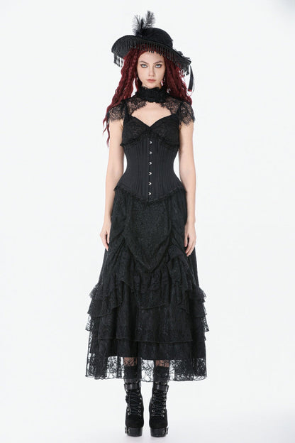 Underbust Corset with Lace-Up and Asymmetric Hem - NoirEdge