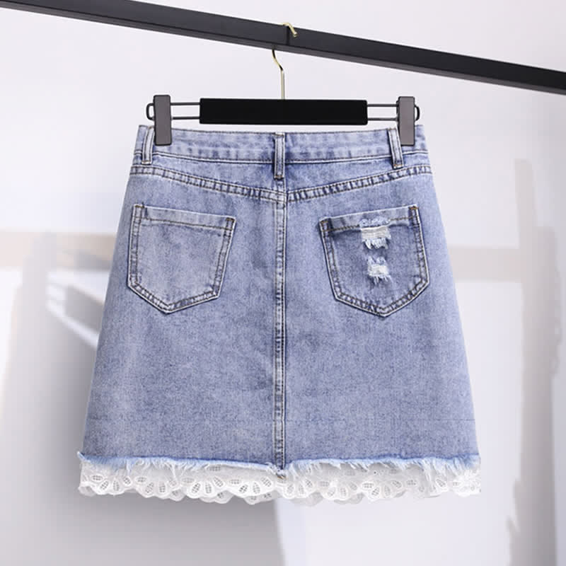 High T-Shirt Denim Skirt Bowknot Waist Knitted