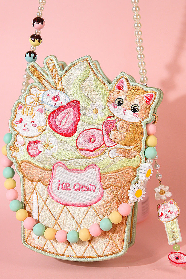 Sac à bandoulière multicolore en forme de chat en crème glacée