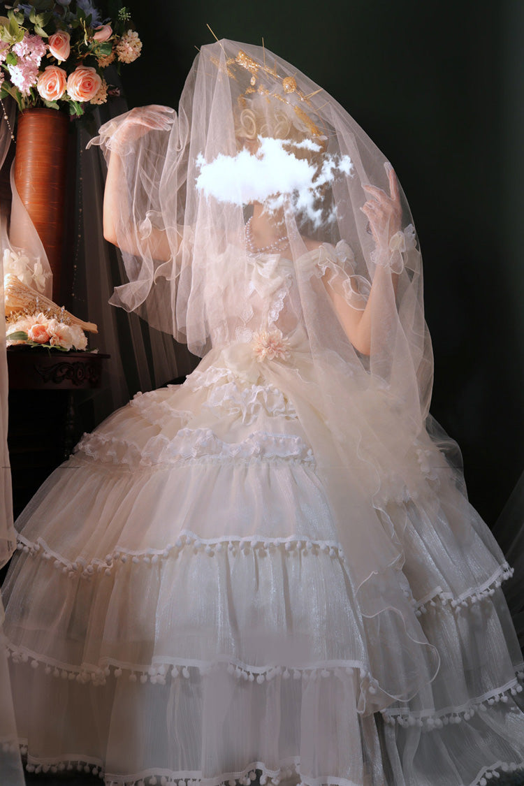 Ivory Ruffled Bow Pearl Decorated Lolita JSK Full Set