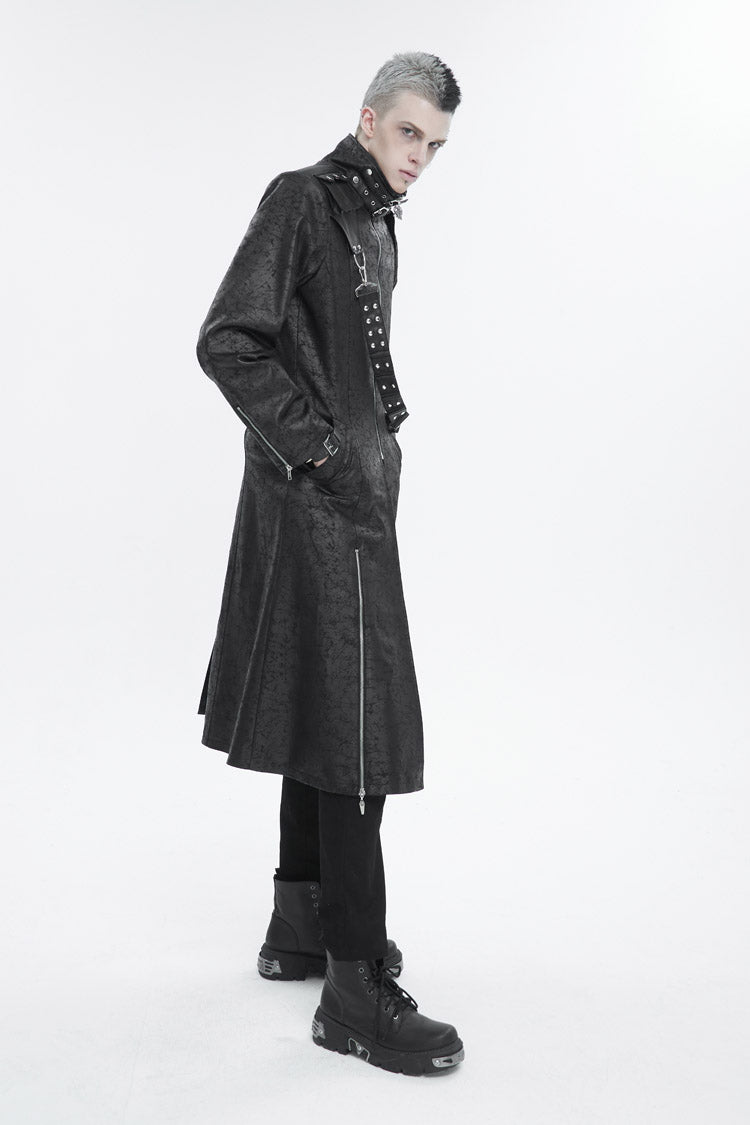 Men's Gothic Long Coat with Split Hem and Strap