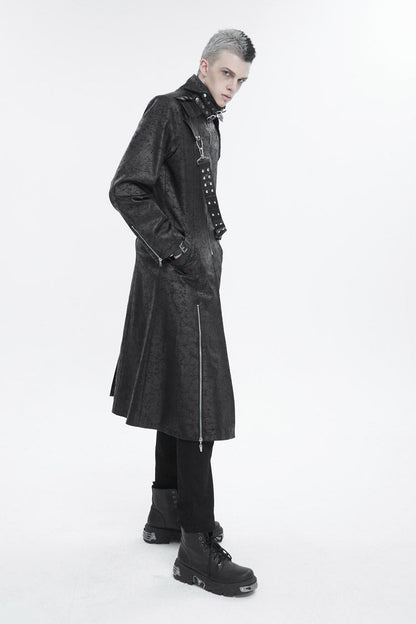 Men's Gothic Long Coat with Split Hem and Strap