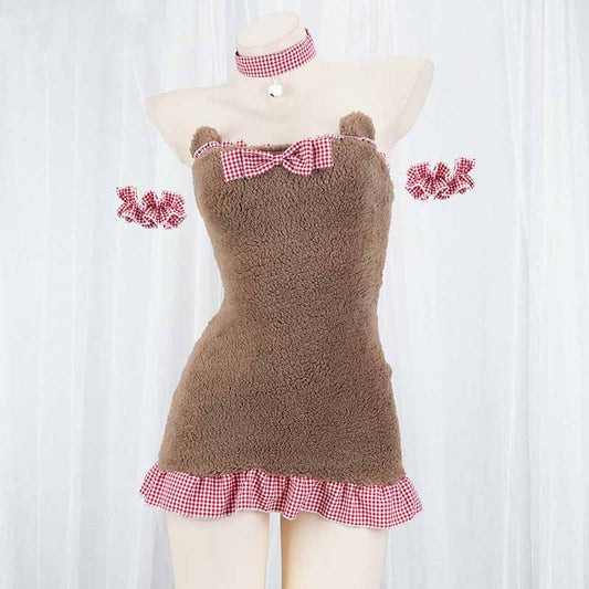 Ensemble de lingerie en peluche Kawaii Maid Plaid Bear