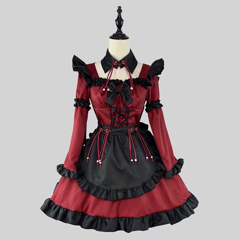 Robe Lolita gothique diable rouge et noire pour femme de chambre