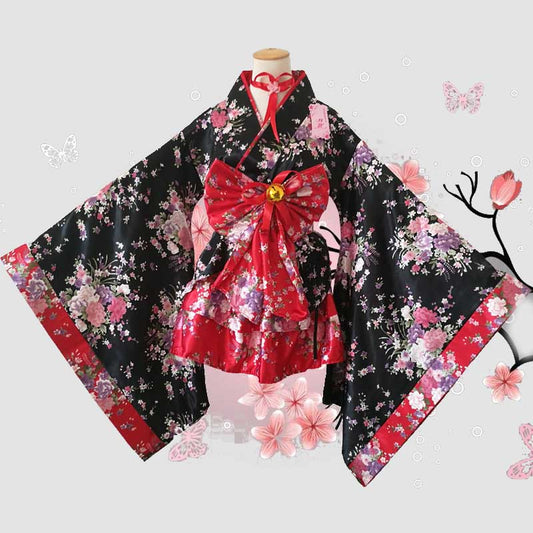 Costume de kimono à nœud papillon imprimé floral pour cosplay