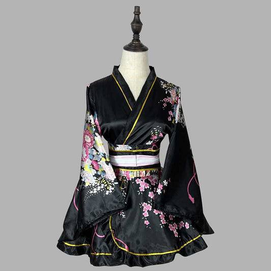 Costume de kimono à col en V imprimé floral rétro Cosplay