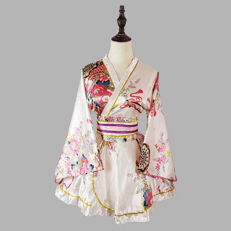 Cosplay Retro Flower Print V-neck Kimono Costume