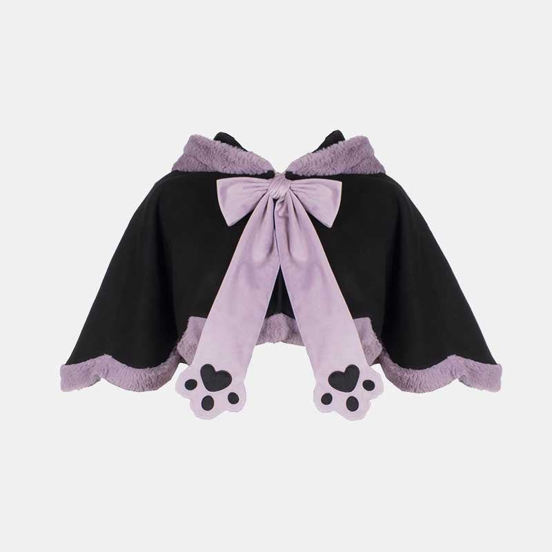 Cape courte en peluche violette avec longues oreilles de lapin et nœud papillon