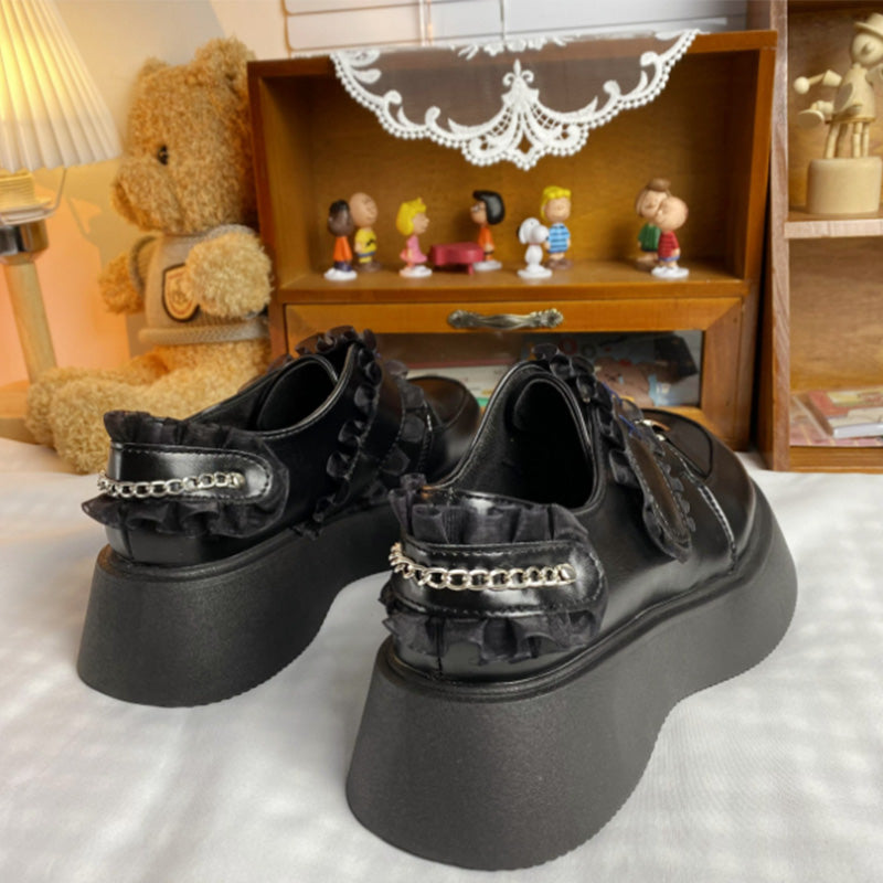 Schwarze Lolita Mary Janes mit Plateau-Spitze