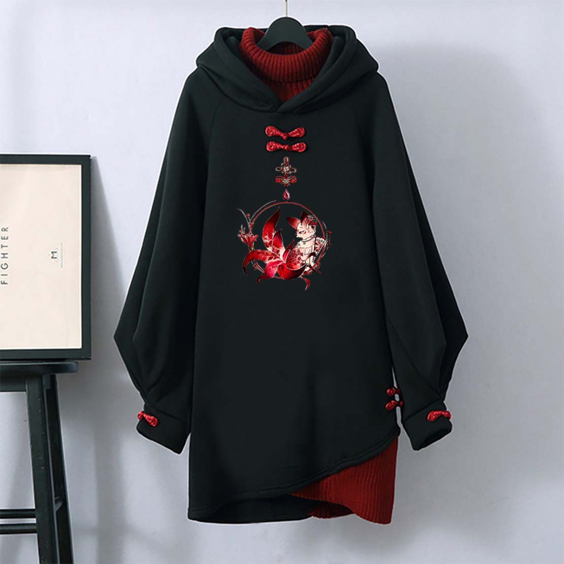 Robe sweat-shirt à capuche longue avec boucle Black Fox