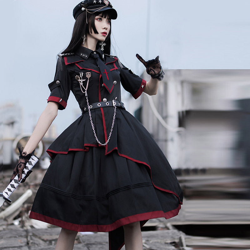 Y2K Gothic Lolita Einteiliges Kleid Militäruniform