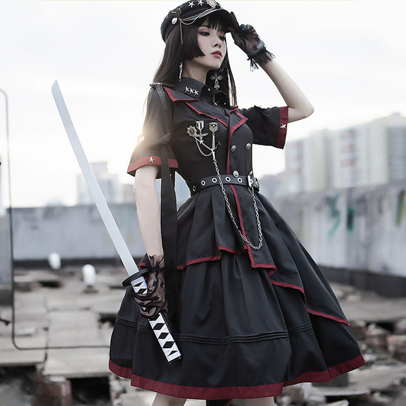 Y2K Gothic Lolita Einteiliges Kleid Militäruniform