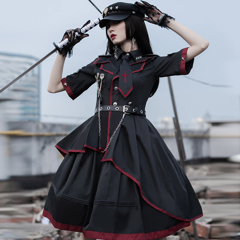 Robe une pièce gothique Lolita Y2K Uniforme militaire