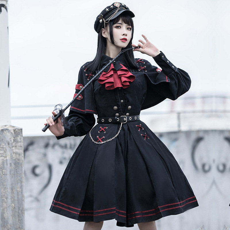 Costume gothique Lolita noir uniforme militaire