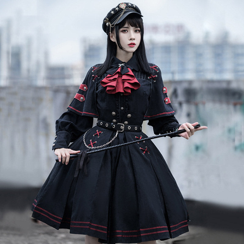 Costume gothique Lolita noir uniforme militaire