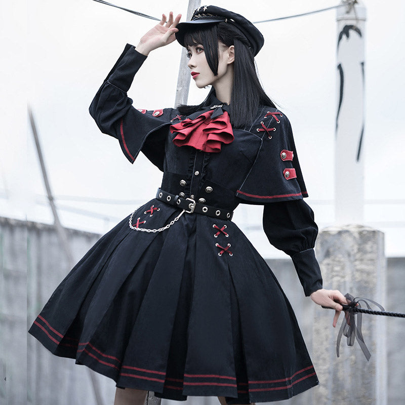 Costume gothique Lolita noir uniforme militaire