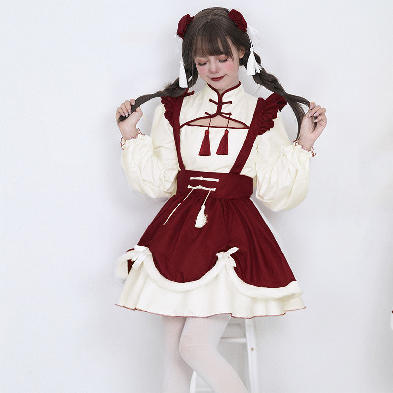 Sweet Red Buckle Tassel Lolita Maid Dress