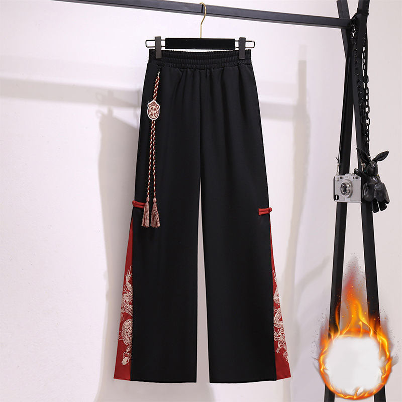 Red Vintage Dragon Hoodie Wide Leg Split Pants