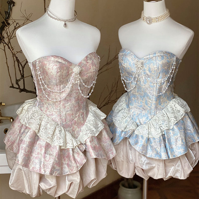 Robe mini élégante de princesse à épaules dénudées en dentelle et perles