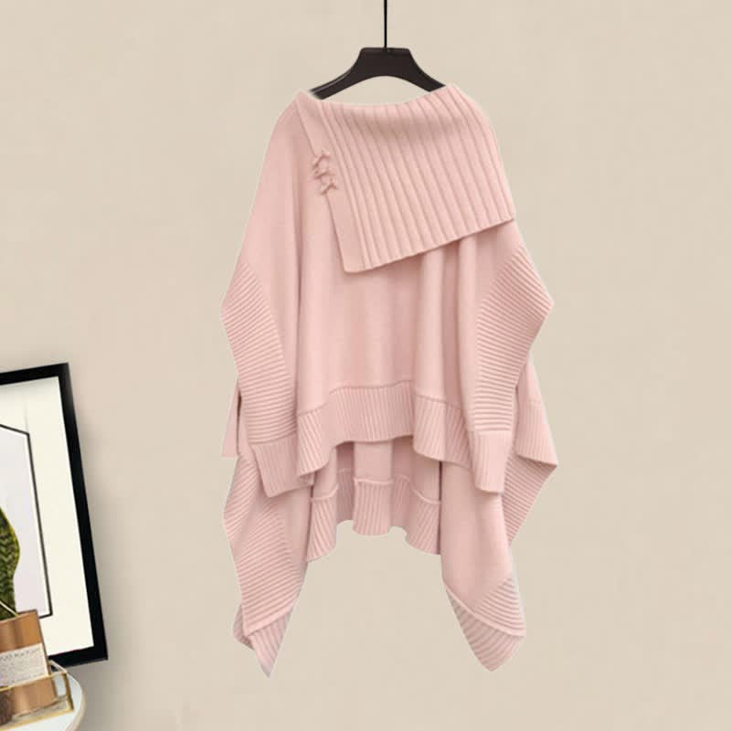 Irregular Off The Shoulder Loose Cloak Sweater Lapel Shirt Dress