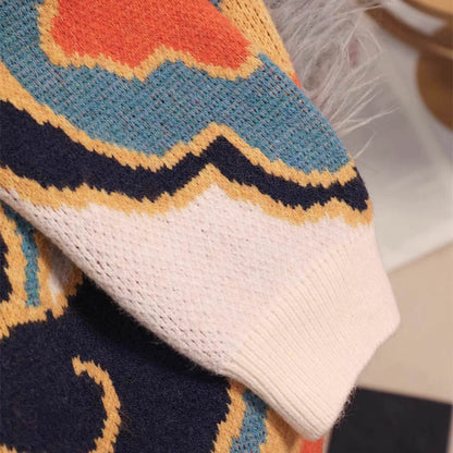 Long Sweater Lapel Red Vintage Dress Sleeve Dragon Knit