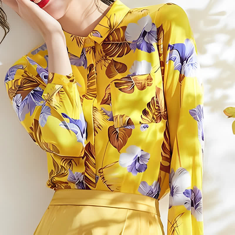 Yellow Flowers Printed Long Sleeve Shirt