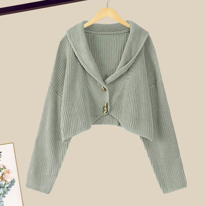 Ensemble cardigan chic, pull et robe à volants