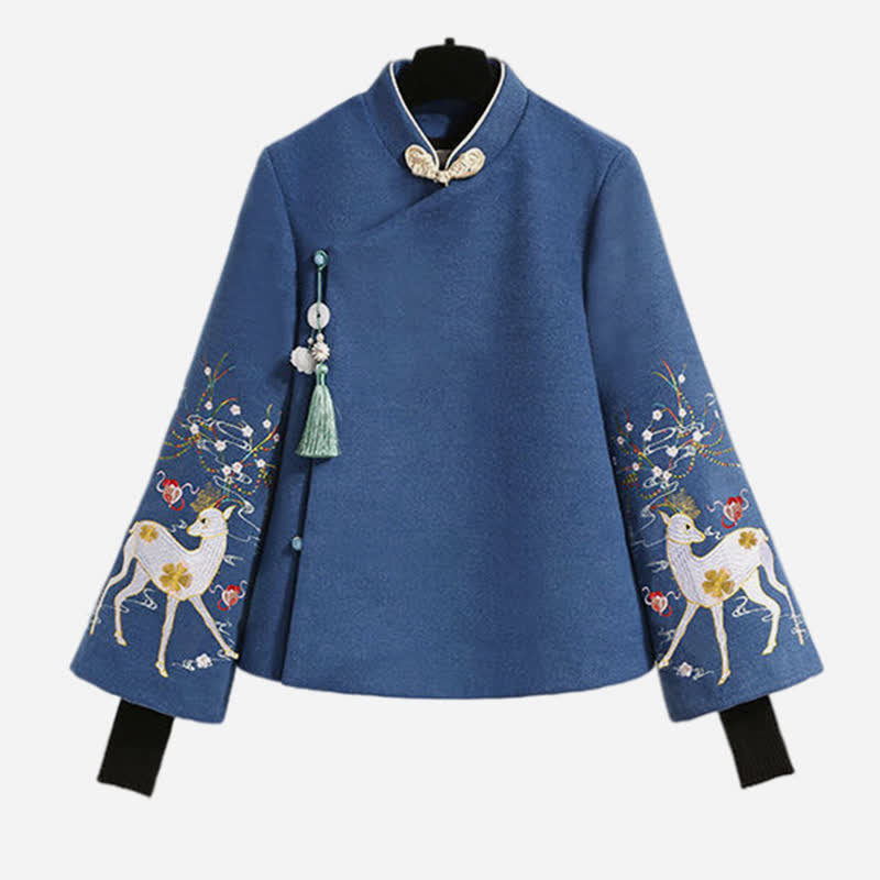 Vintage Blau Blumen Stickerei Sweatshirt Faltenrock