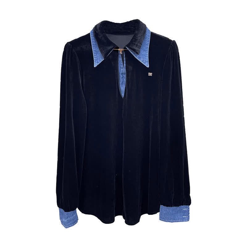 Chemise noire à faux revers et col bleu