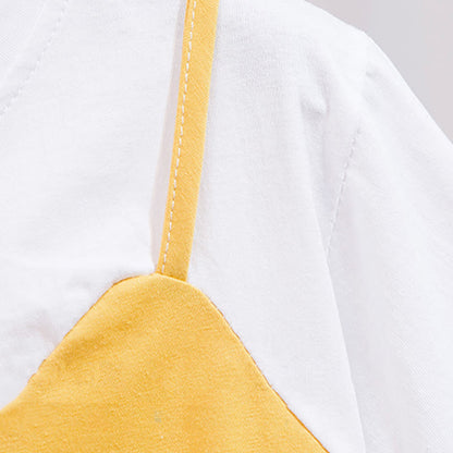 Denim Chic Round T-Shirt Collar Colorblock Pocketed Shorts