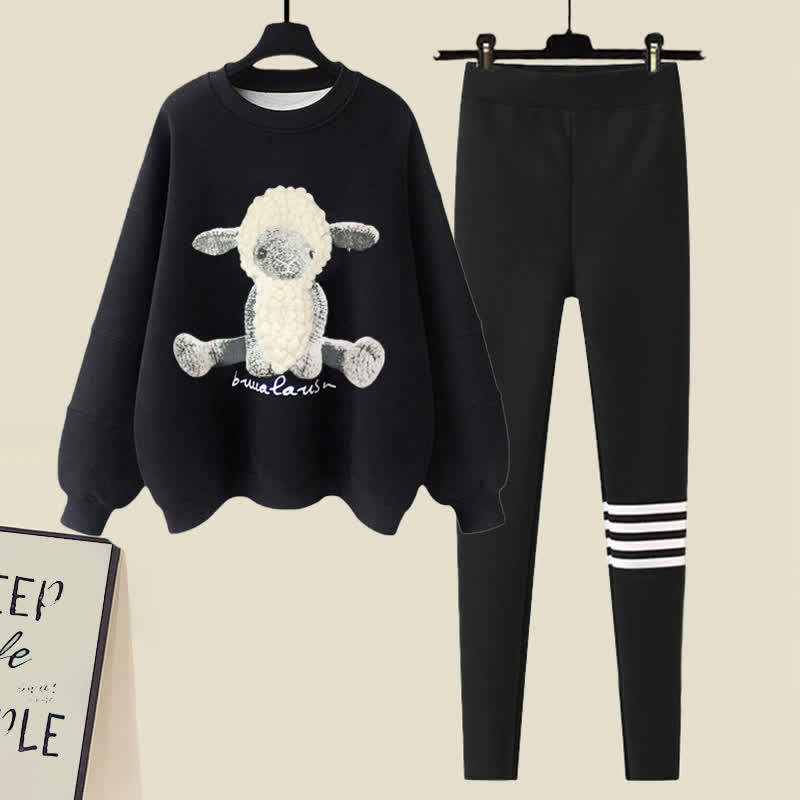 Sheep Pattern Sweatshirt Plush Pants Set